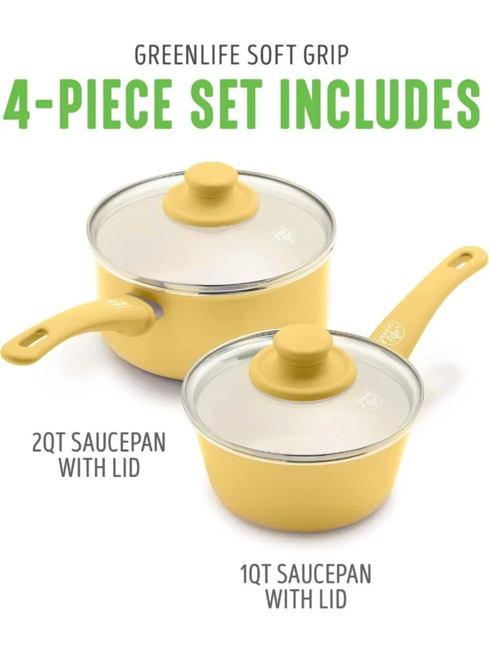 Healthy Ceramic Nonstick Saucepan Set - 1QT & 2QT, Dishwasher Safe, Easy Clean